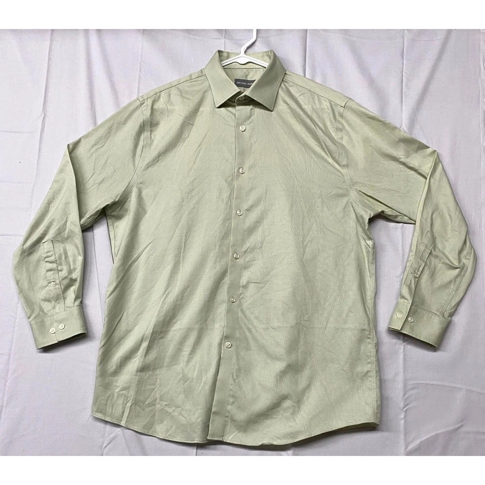 Michael Kors Airsoft Stretch Dress Shirt Mens 16.5 Green Textured Regular Fit
